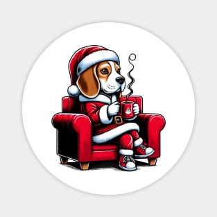 Beagle Dog Drinking Coffee Christmas Magnet